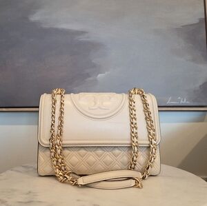 Tory Burch Cream Quilted Shoulder Bag